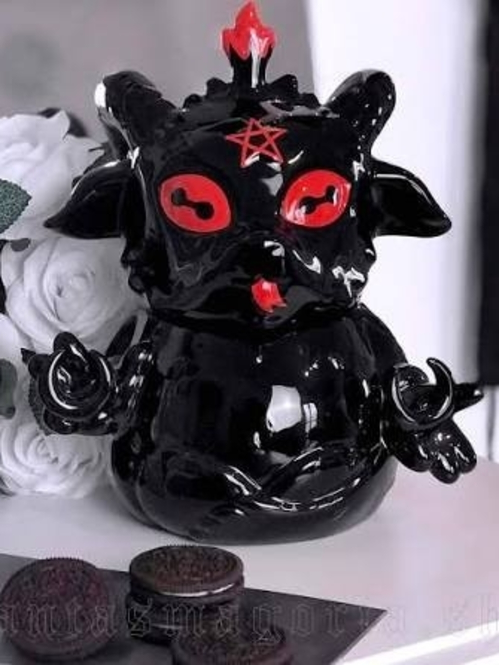 ISO Killstar Black Ceramic Demon Figurine with Red Accents